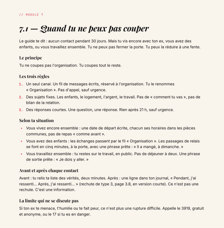 Page 48 du guide : quand tu ne peux pas couper, logement, enfants, travail.